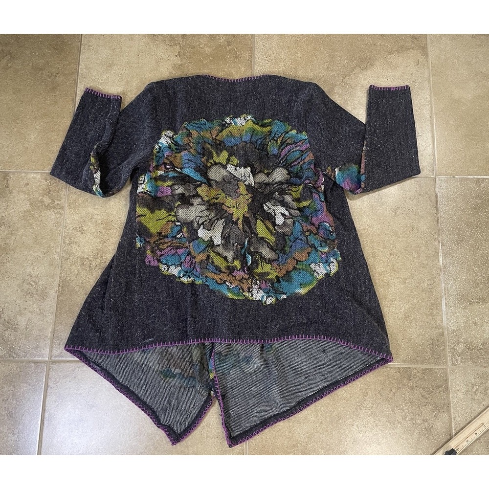 Mushka by Sienna Rose Women's Sz L Heathered Purple Abstract Open-front Cardigan